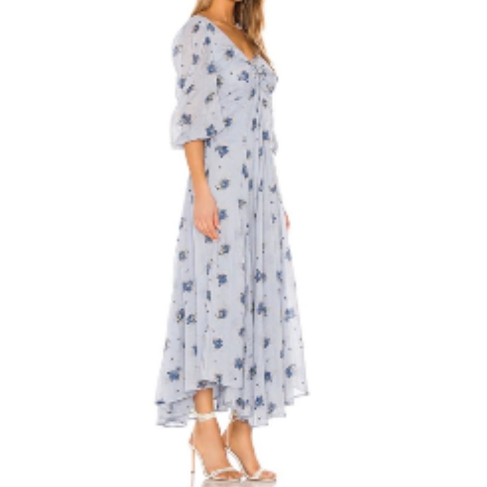 Free People Pale Blue Floral Tie-Front Midi Dress - Picture 2 of 3